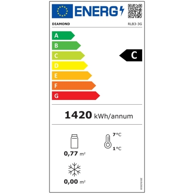 Refroidisseur de bouteilles 3 portes vitrées, 500 litres, pieds réglables RLB3-3G